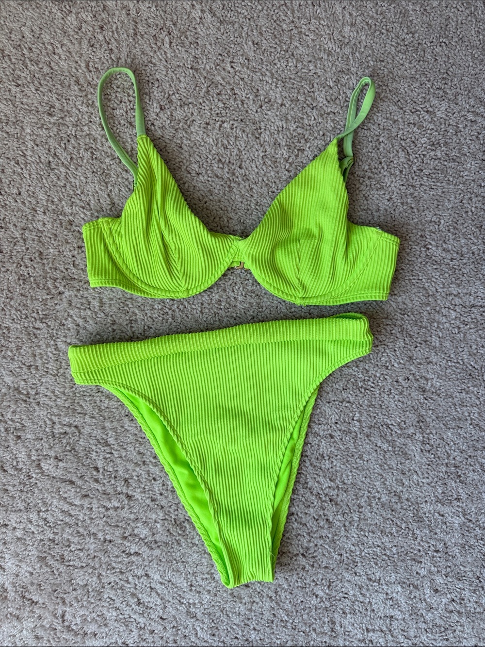 Hollister Neon Lime Ribbed Underwire Bikini Set